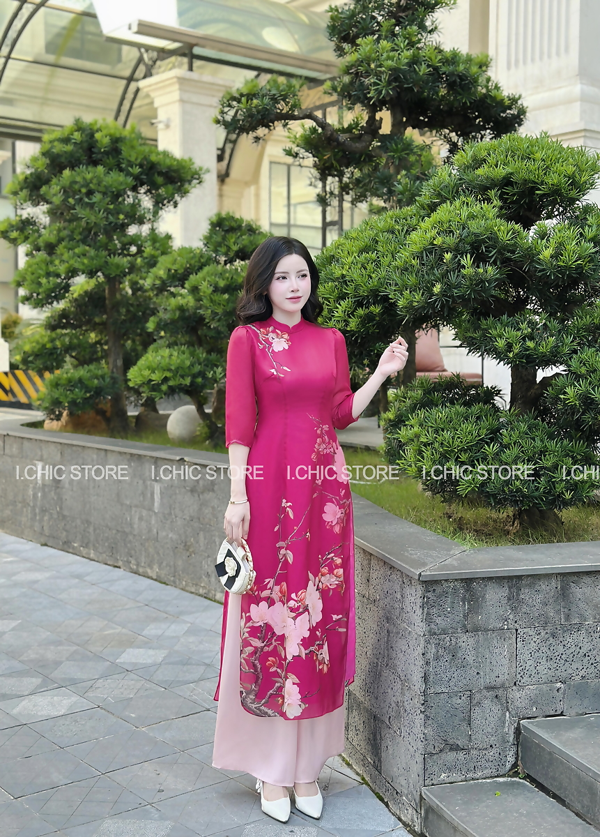  Áo Dài Như Mai Hồng Cẩm